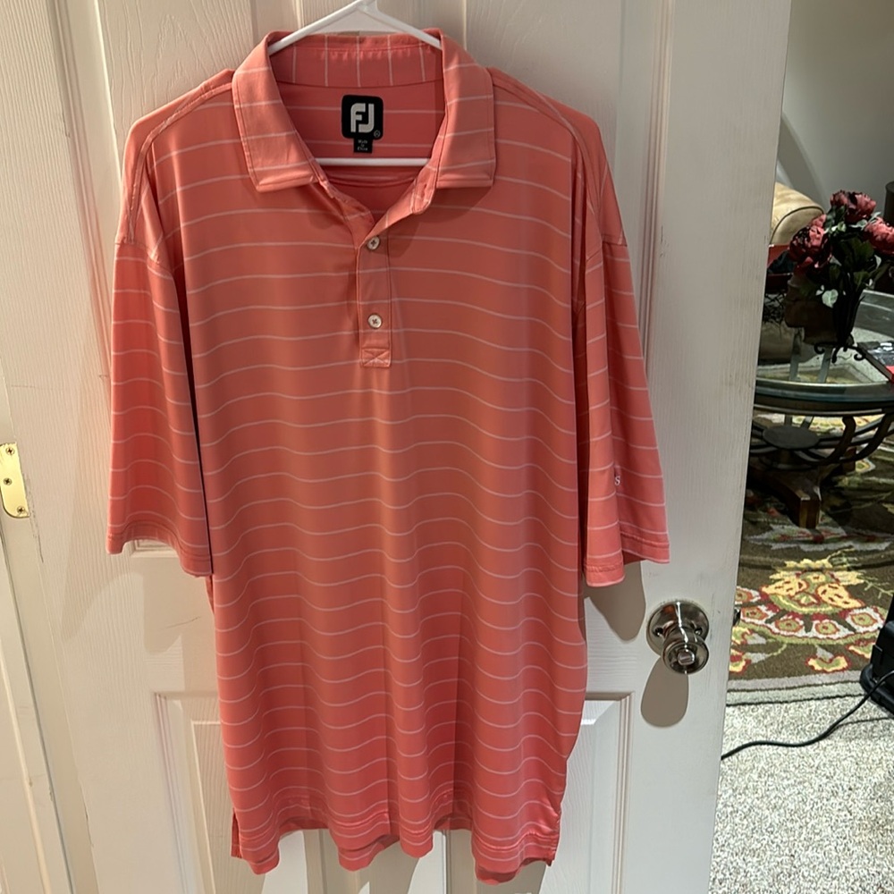 Footjoy XXL 2XL Men’s Orange and White Striped Golf Shirt